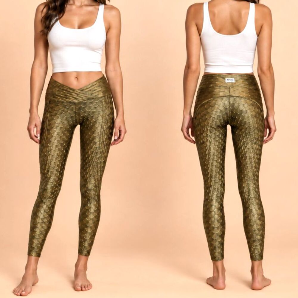 Green Scale Leggings Small High Waisted Activewear Yoga Pants